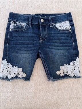 Jordache Dark Blue Denim Shorts with White Lace Trim